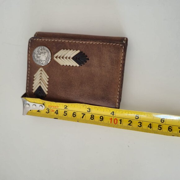 Nocona Men’s Trifold Wallet, Brown Genuine Leather, Buffalo Nickel Accent - Picture 9 of 10